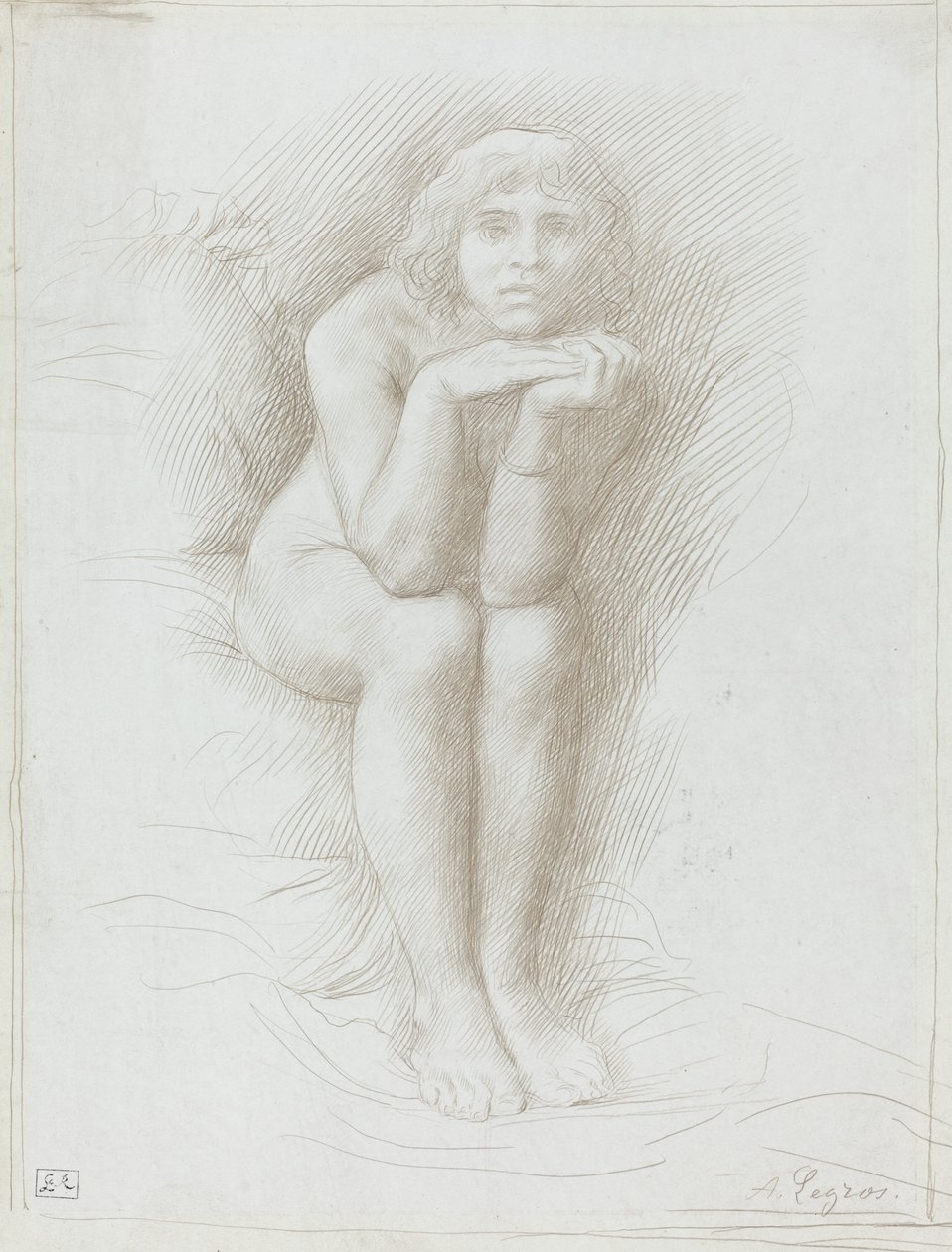 Nøgen model siddende af Alphonse Legros
