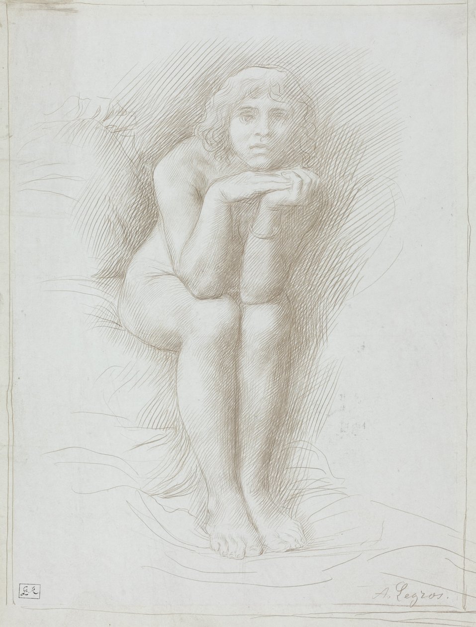 Siddende nøgenmodel af Alphonse Legros