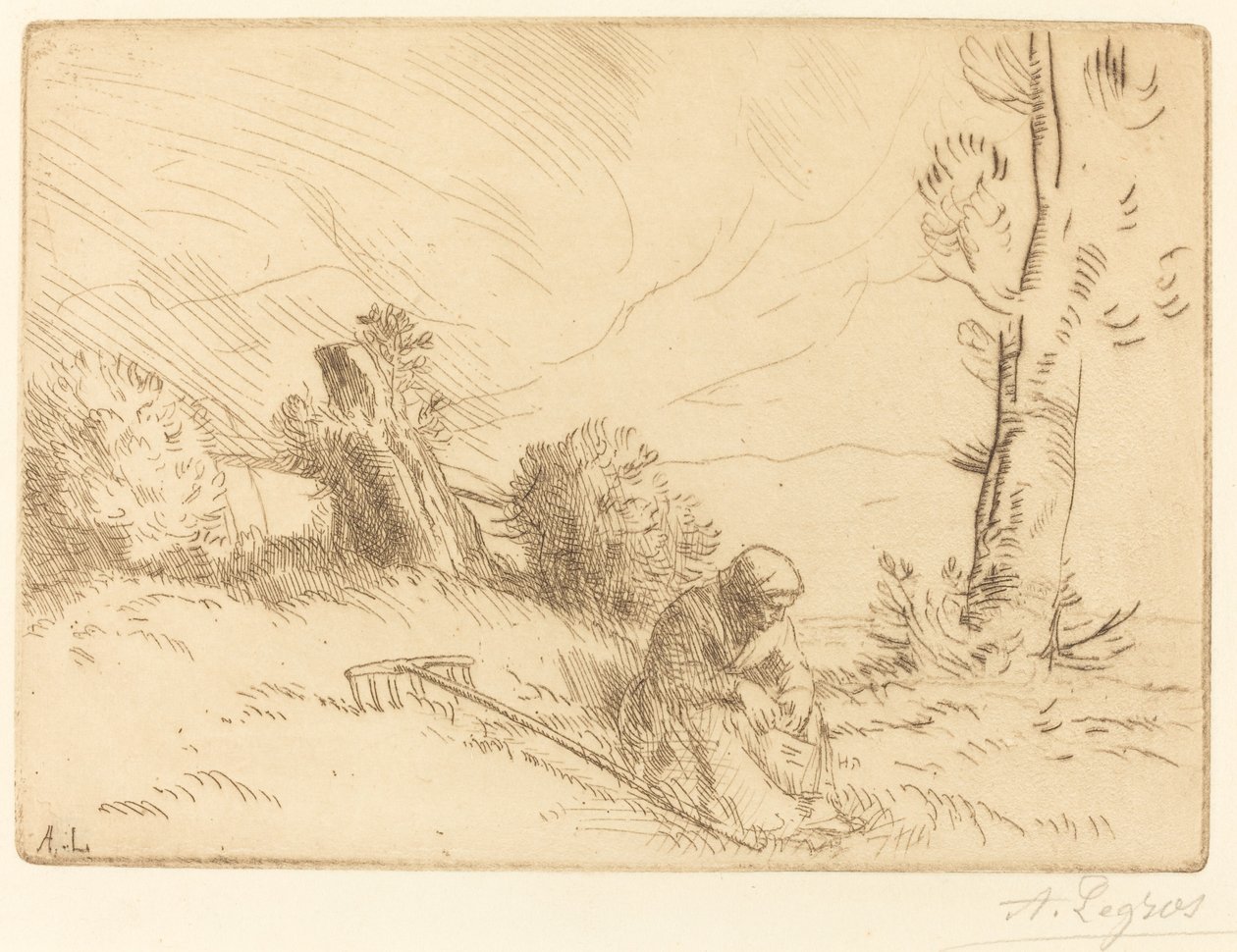 Bondekvinde siddende nær en hæk af Alphonse Legros