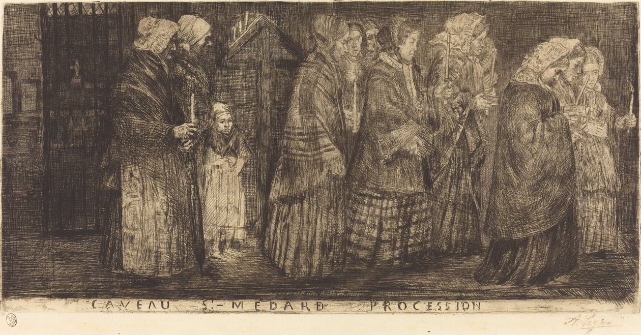 Procession i Saint Medards grav Procession i St. Medards hvælvinger, 1859. af Alphonse Legros