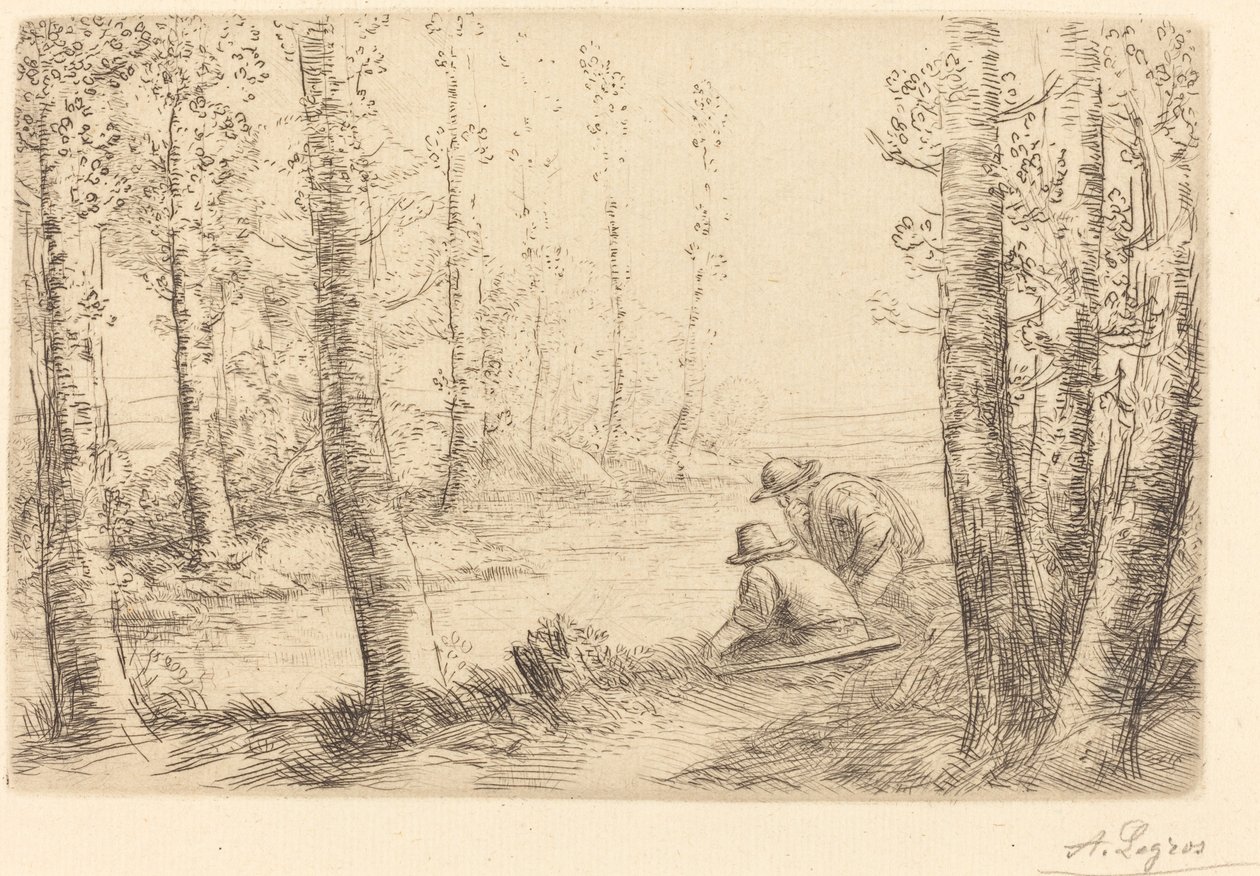 Hvil langs bredden af floden (Repos au bord de la riviere) af Alphonse Legros