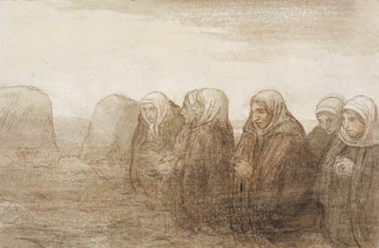 Seks bondekoner i bøn på en efterårsmark af Alphonse Legros