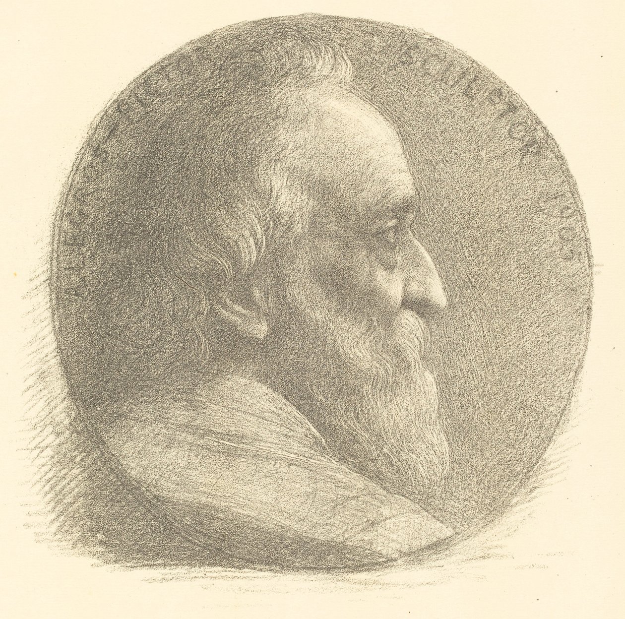 Selvportræt, medaljon, nr. 1, 9. plade af Alphonse Legros