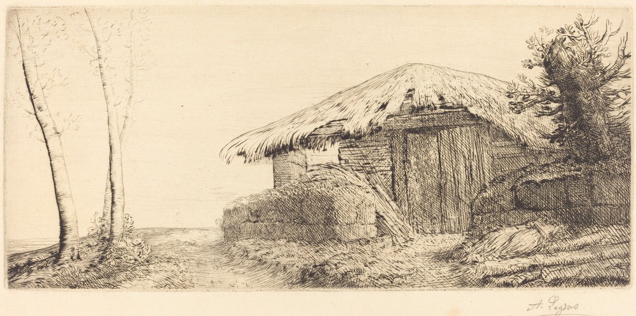 Hyrdehytte på en bakkeskråning af Alphonse Legros
