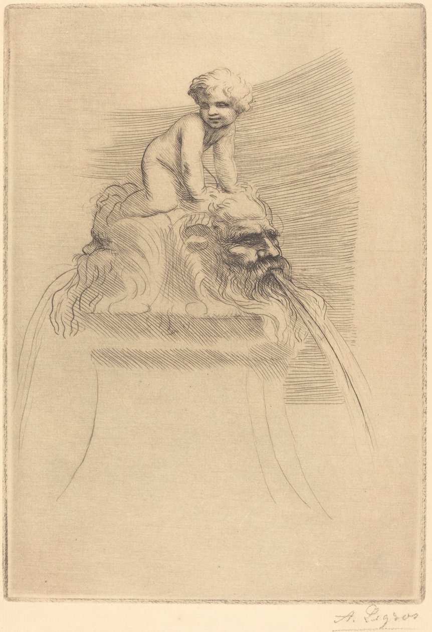 Lille springvand, børn leger på groteskerne af Alphonse Legros
