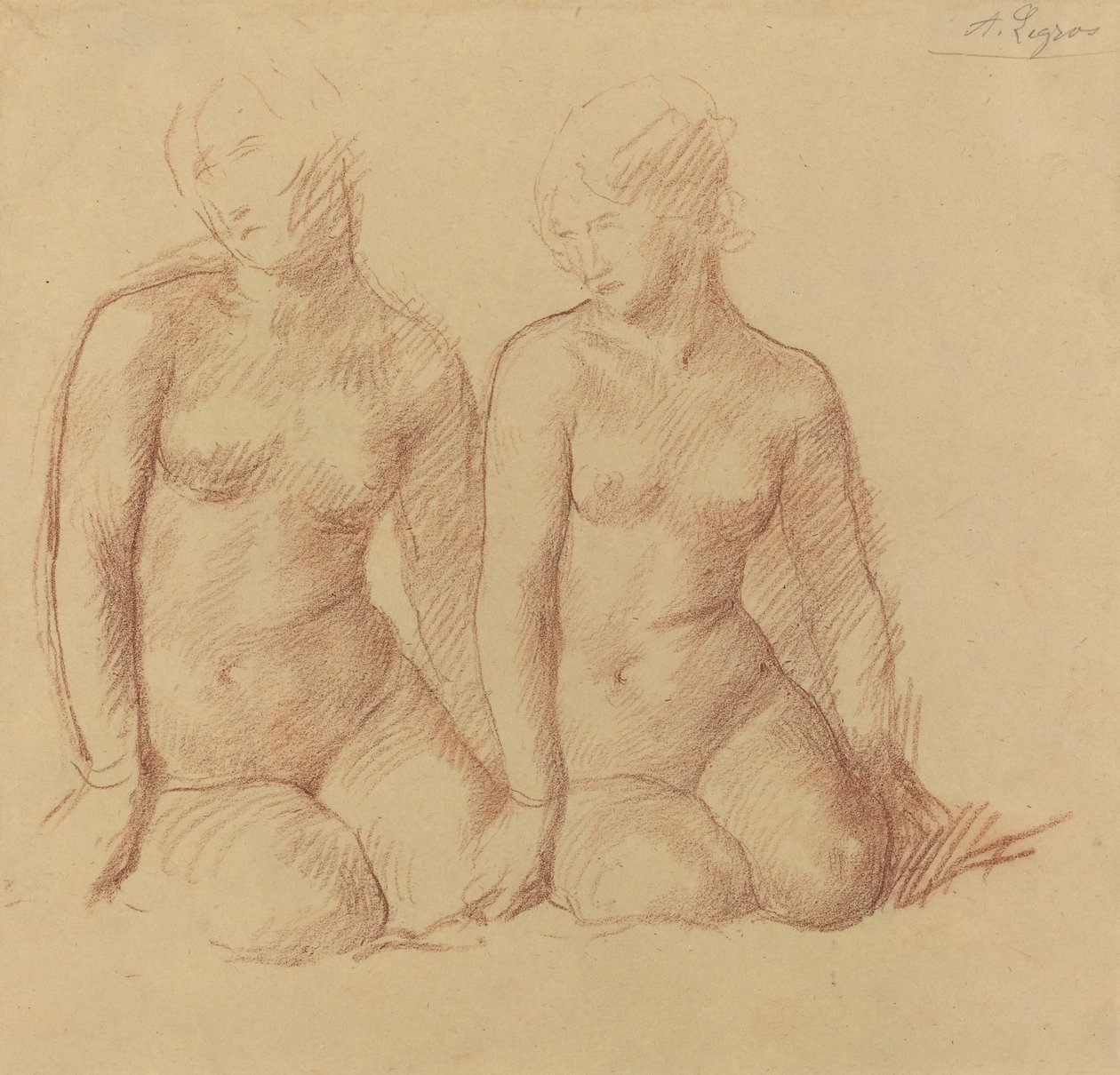 Studie af to figurer siddende side om side af Alphonse Legros