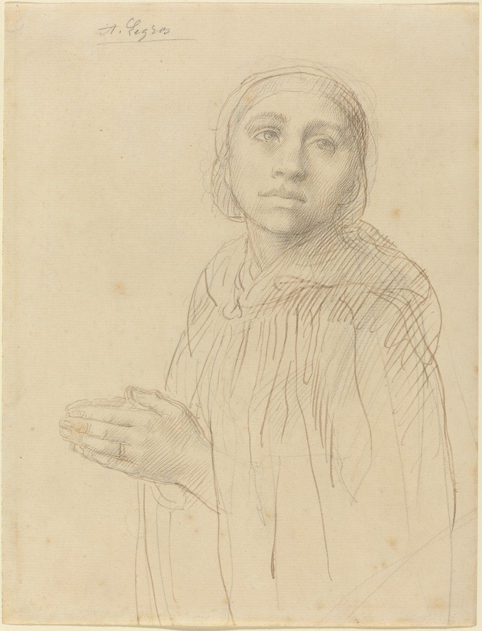 Studie af Kvinde, der beder. af Alphonse Legros