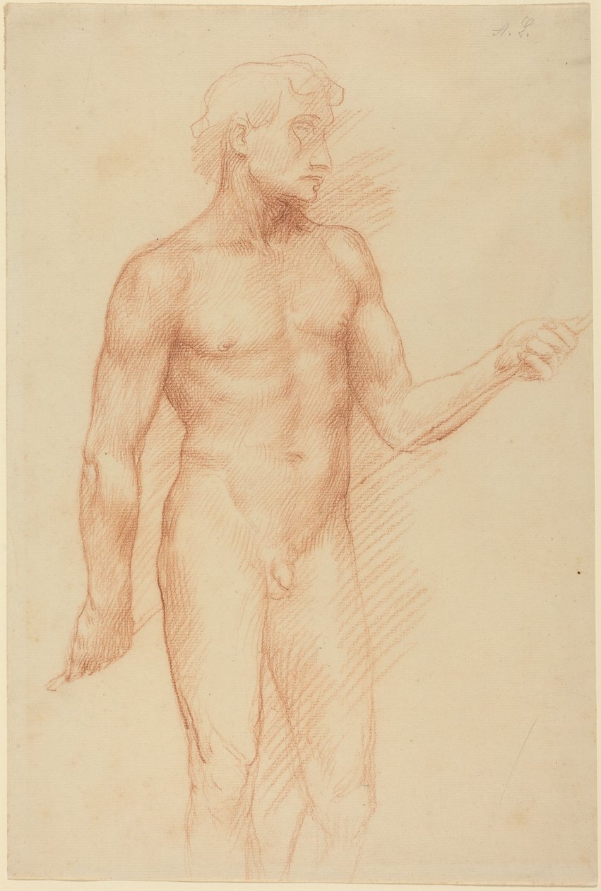 Studie af en mands figur, der holder en stang bag ryggen af Alphonse Legros
