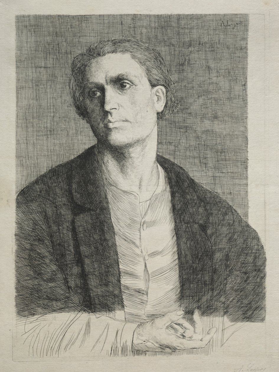 Studie af en mands hoved af Alphonse Legros
