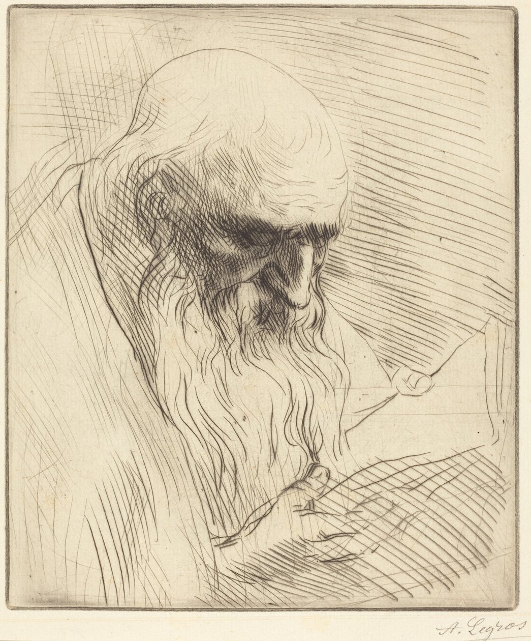 Studie af hovedet af en læsende mand (Étude de tête d’homme lisant) af Alphonse Legros