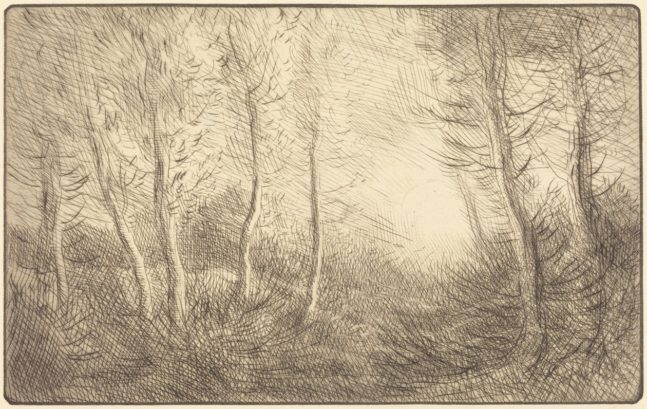 Solopgang, skovene ved Clamard af Alphonse Legros