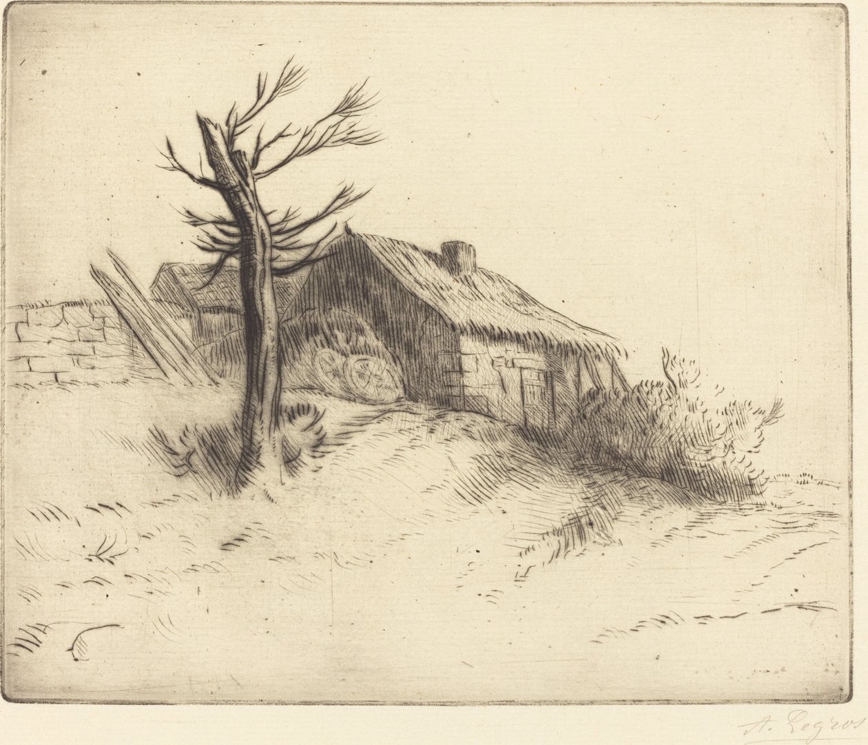 Stråtækt sommerhus (Chaumiere) af Alphonse Legros