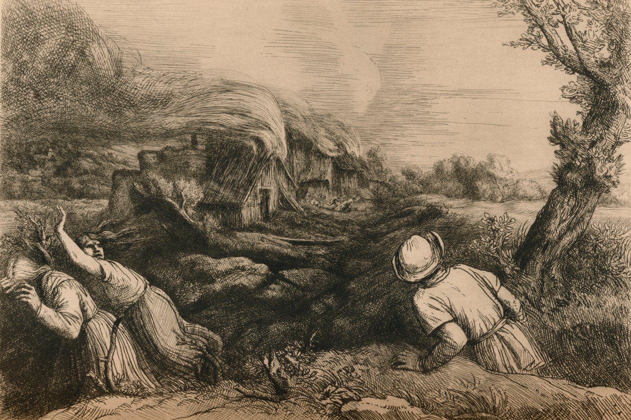 Den brændende landsby, c1880 af Alphonse Legros