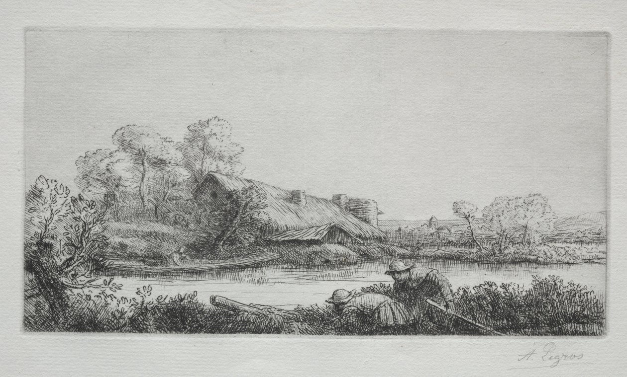 Gården ved floden (La Ferme Sur La Rivière: Afteneffekt) af Alphonse Legros