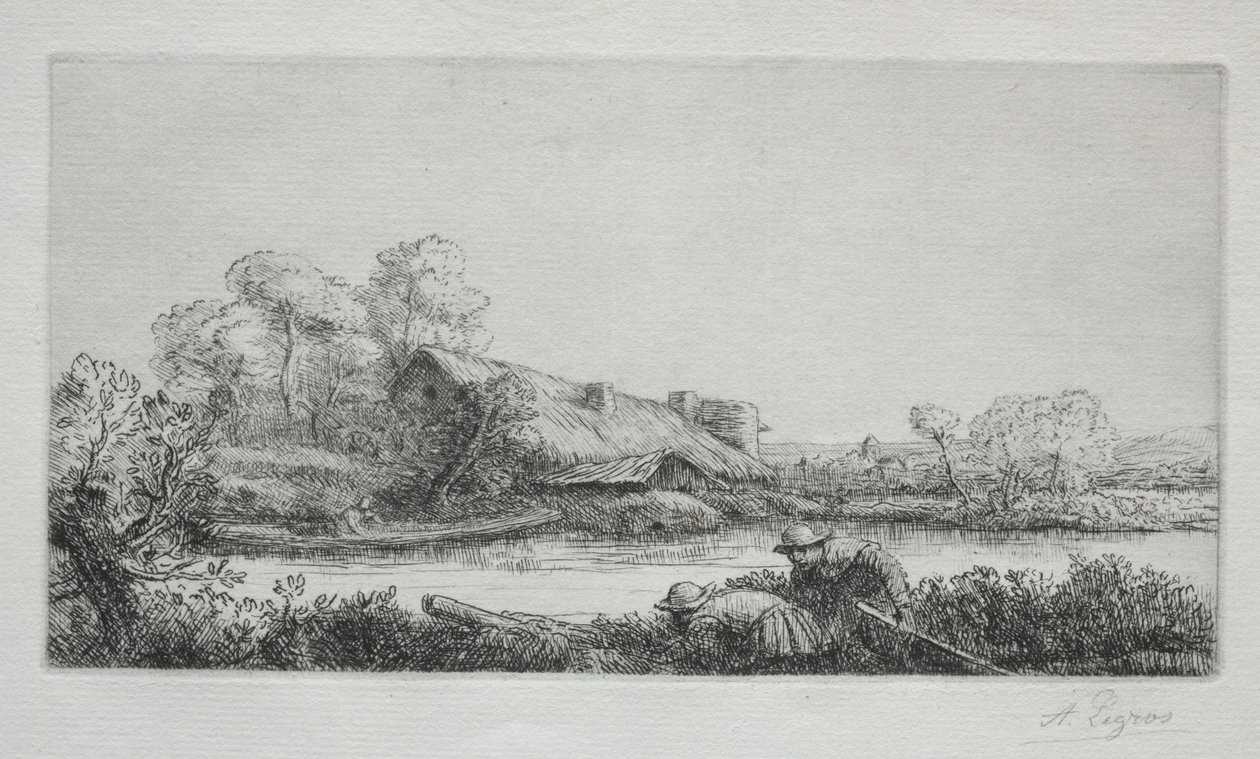 Gården ved floden (La Ferme Sur La Rivière: Afteneffekt) af Alphonse Legros