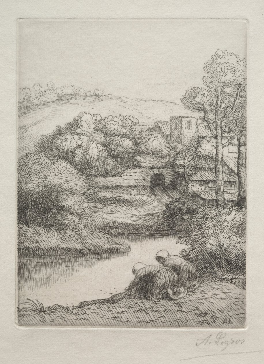 Vaskepladsen, kaldet The Washerwomen (Le Lavoir, Dite "Les Laveuses") af Alphonse Legros