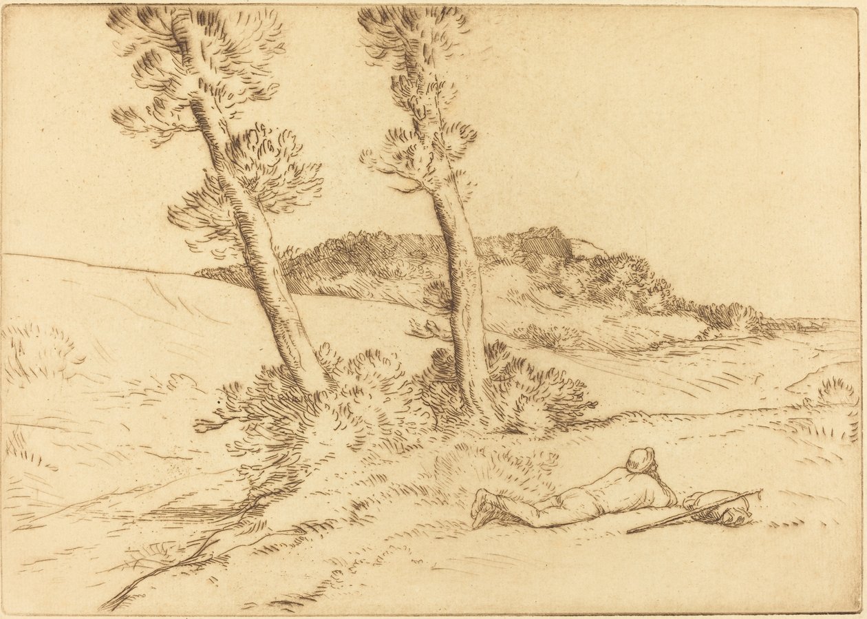 Rejsende tilbagelænet på græsset af Alphonse Legros