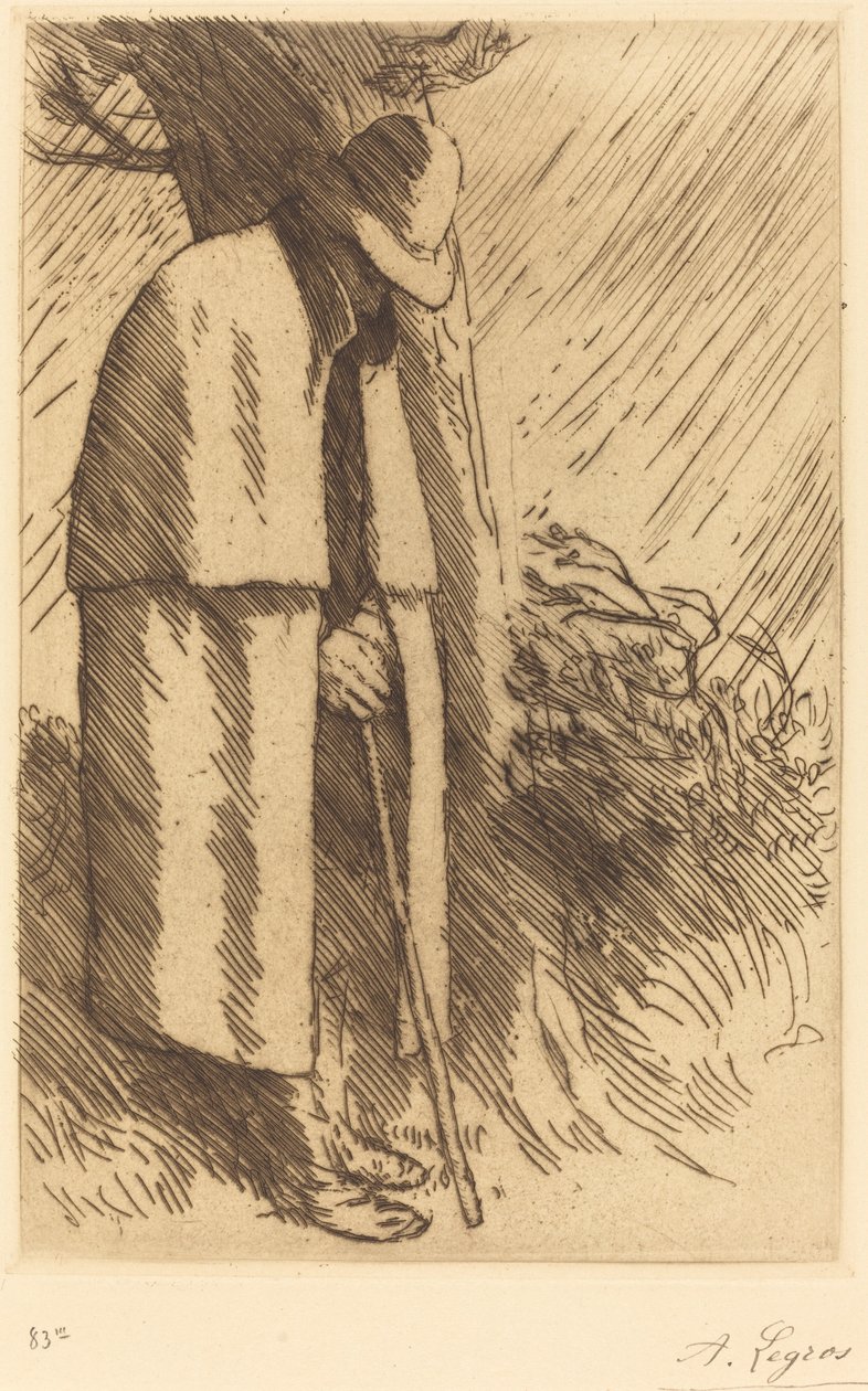 Rejsende tager ly Den rejsende søger ly. af Alphonse Legros