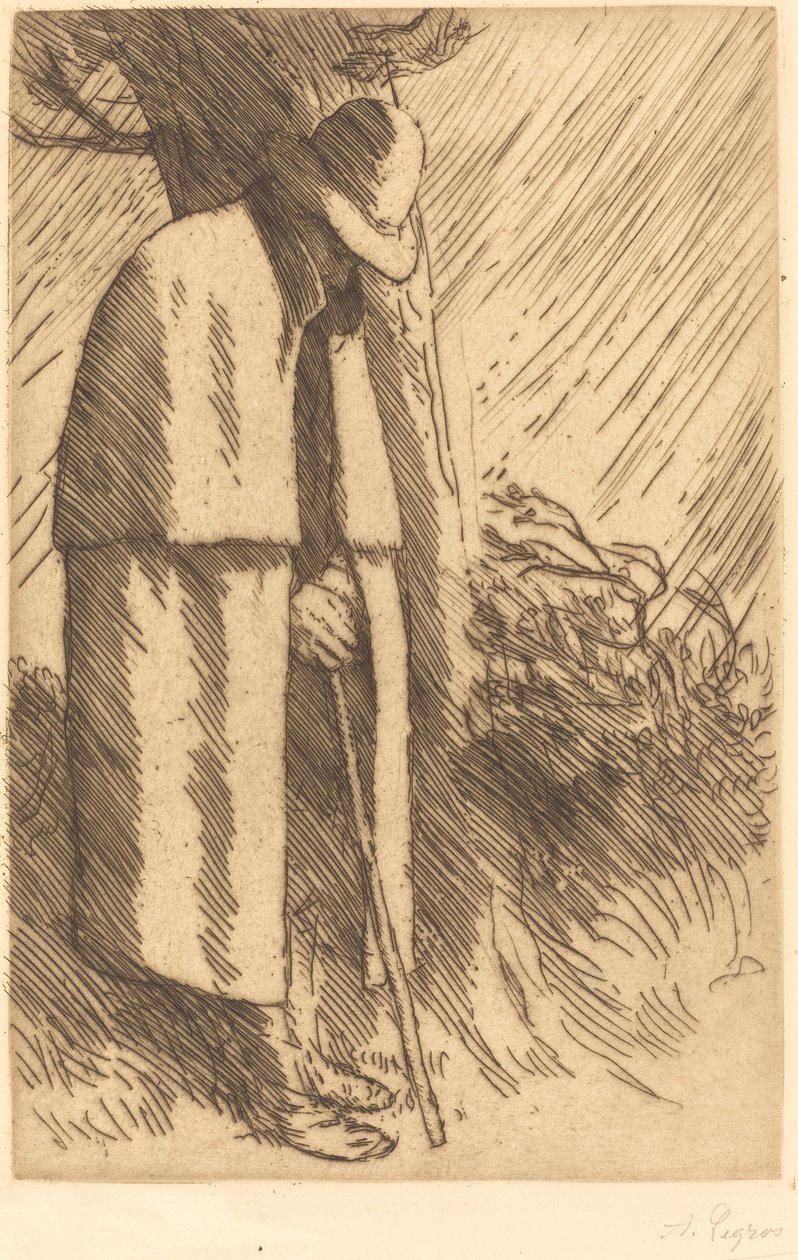 Rejsende tager ly Den rejsende søger ly. af Alphonse Legros