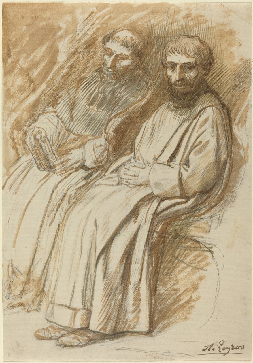 To munke siddende i en kirke af Alphonse Legros