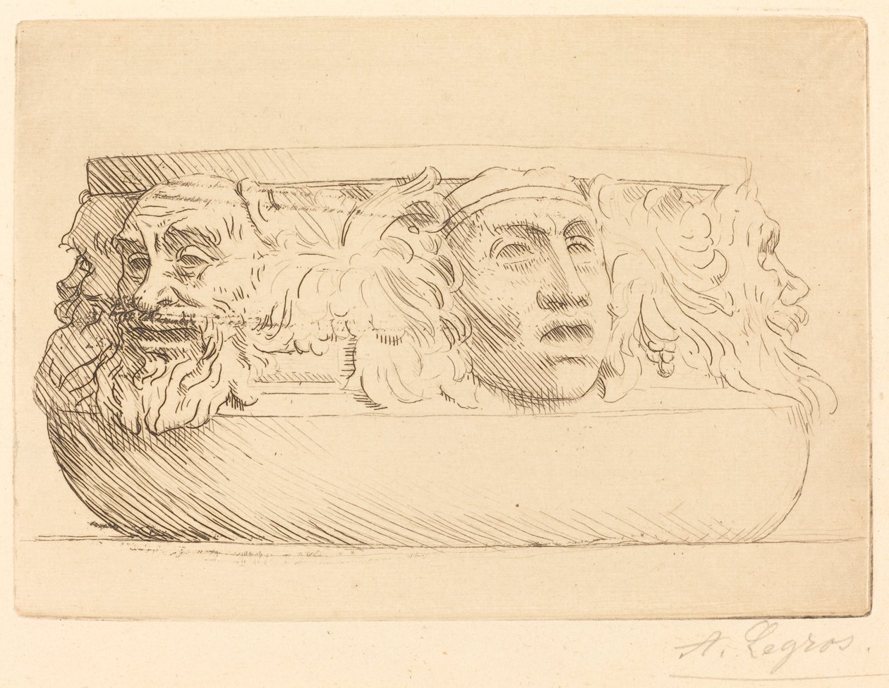 Vase med grotesk vase med masker. af Alphonse Legros