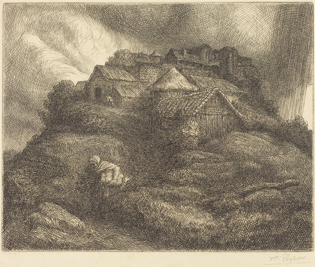 Landsbyen Saint-Pierre under en storm Landsbyen Saint-Pierre, stormeffekt. af Alphonse Legros
