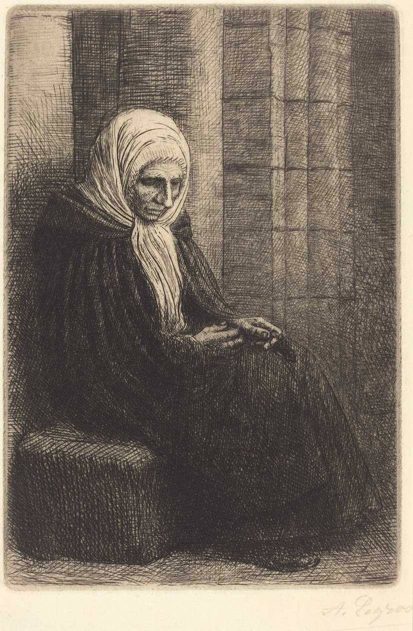 Kvinde siddende med ryggen mod en mur, barn med hovedet i hendes skød (Femme assis, muraille au fond, enfant la tête dans son giron) af Alphonse Legros