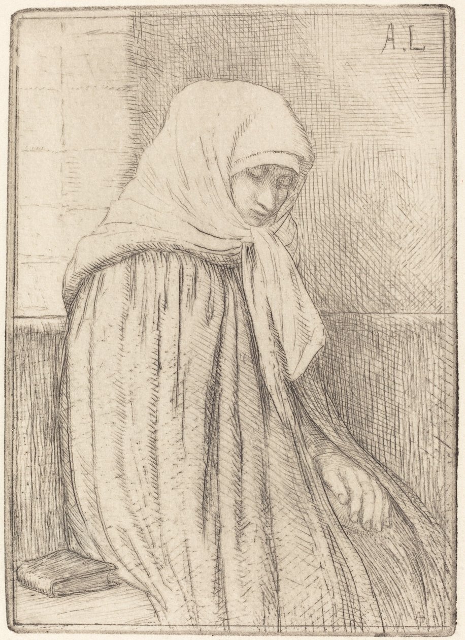 Ung Bonde siddende i en Kirke af Alphonse Legros