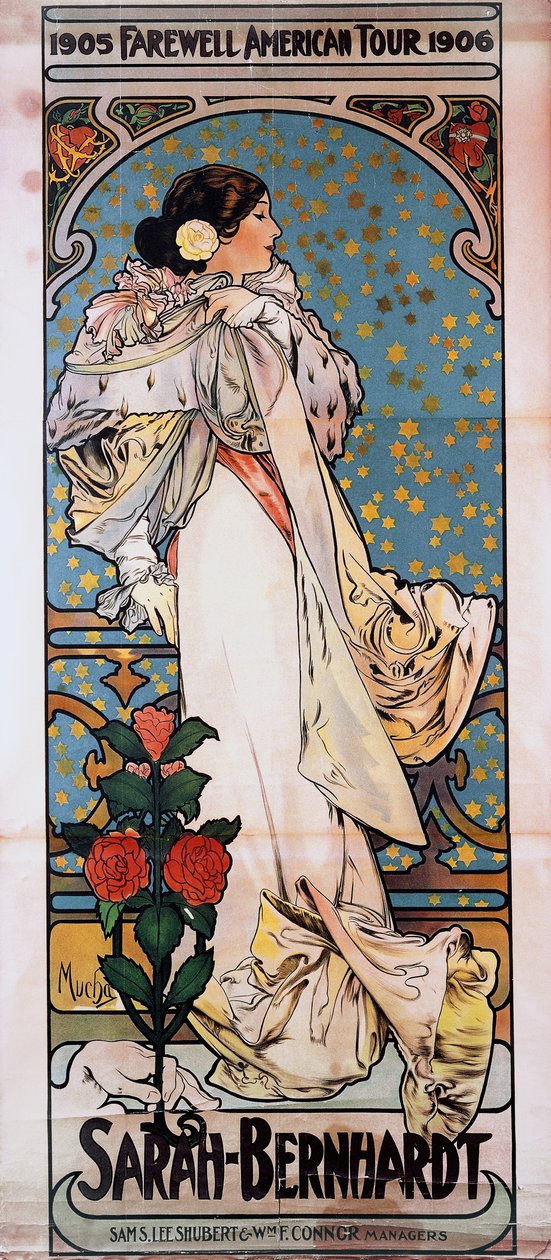 En plakat for Sarah Bernhardts Farewell American Tour, 1905-1906, ca. 1905 af Alphonse Mucha