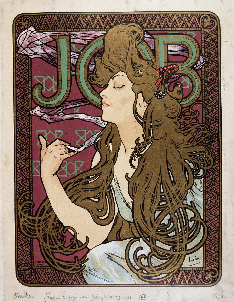 Reklameplakat for "Job Cigarette Paper" af Mucha af Alphonse Mucha
