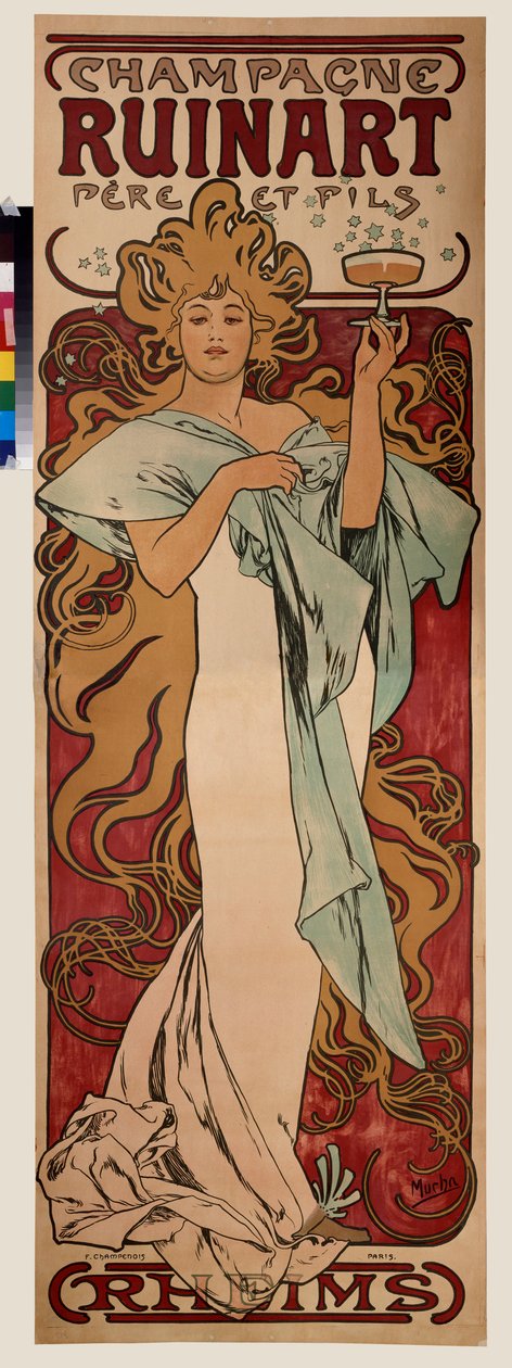 Reklameplakat for Ruinart champagne. Plakat af Alfons Maria Mucha (Alphonse Marie Mucha af Alphonse Marie Mucha
