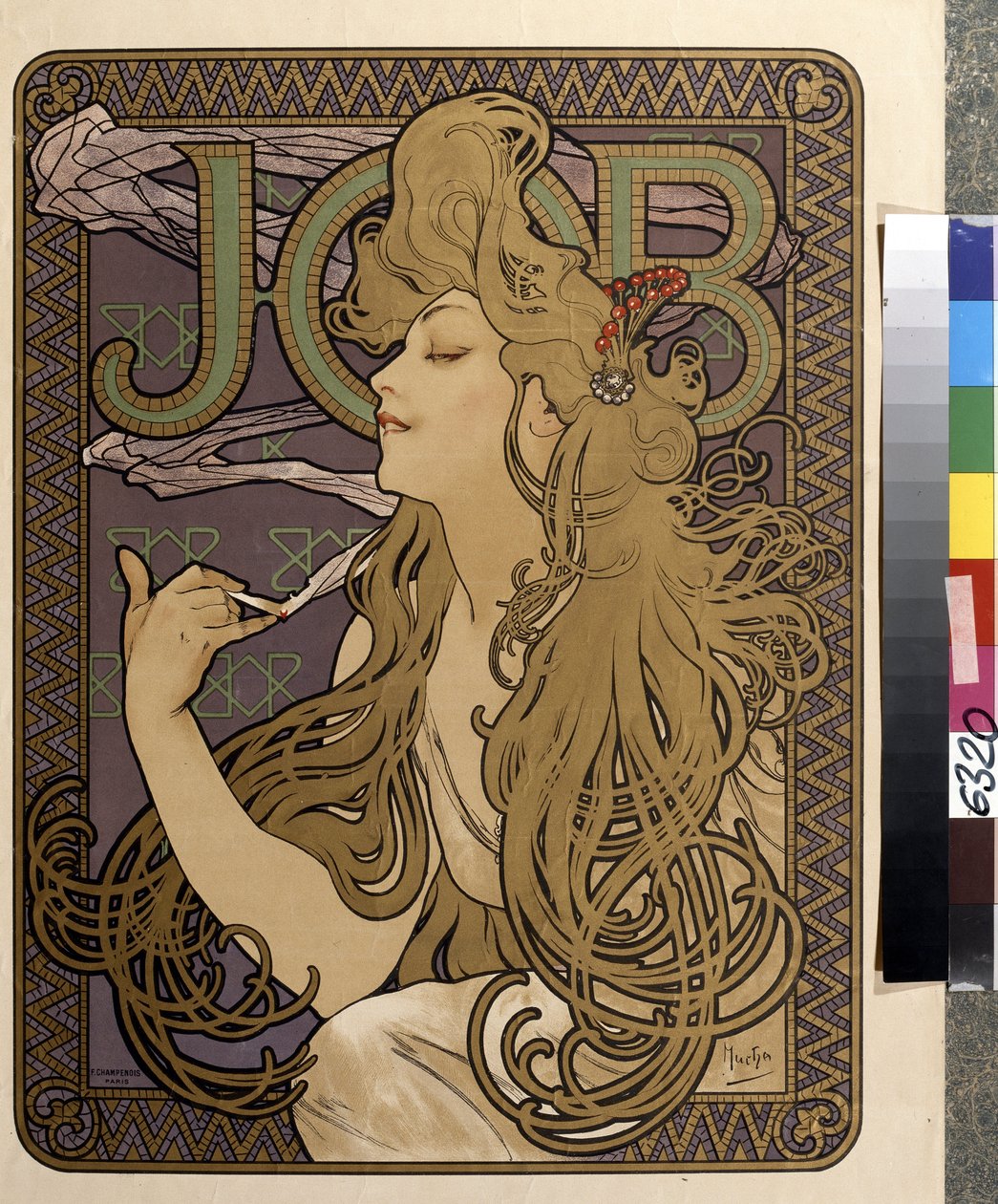 Reklameplakat for ""Job"" silkepapir. Kunstværk af Alfons Maria Mucha (Alphonse Marie Mucha af Alphonse Marie Mucha