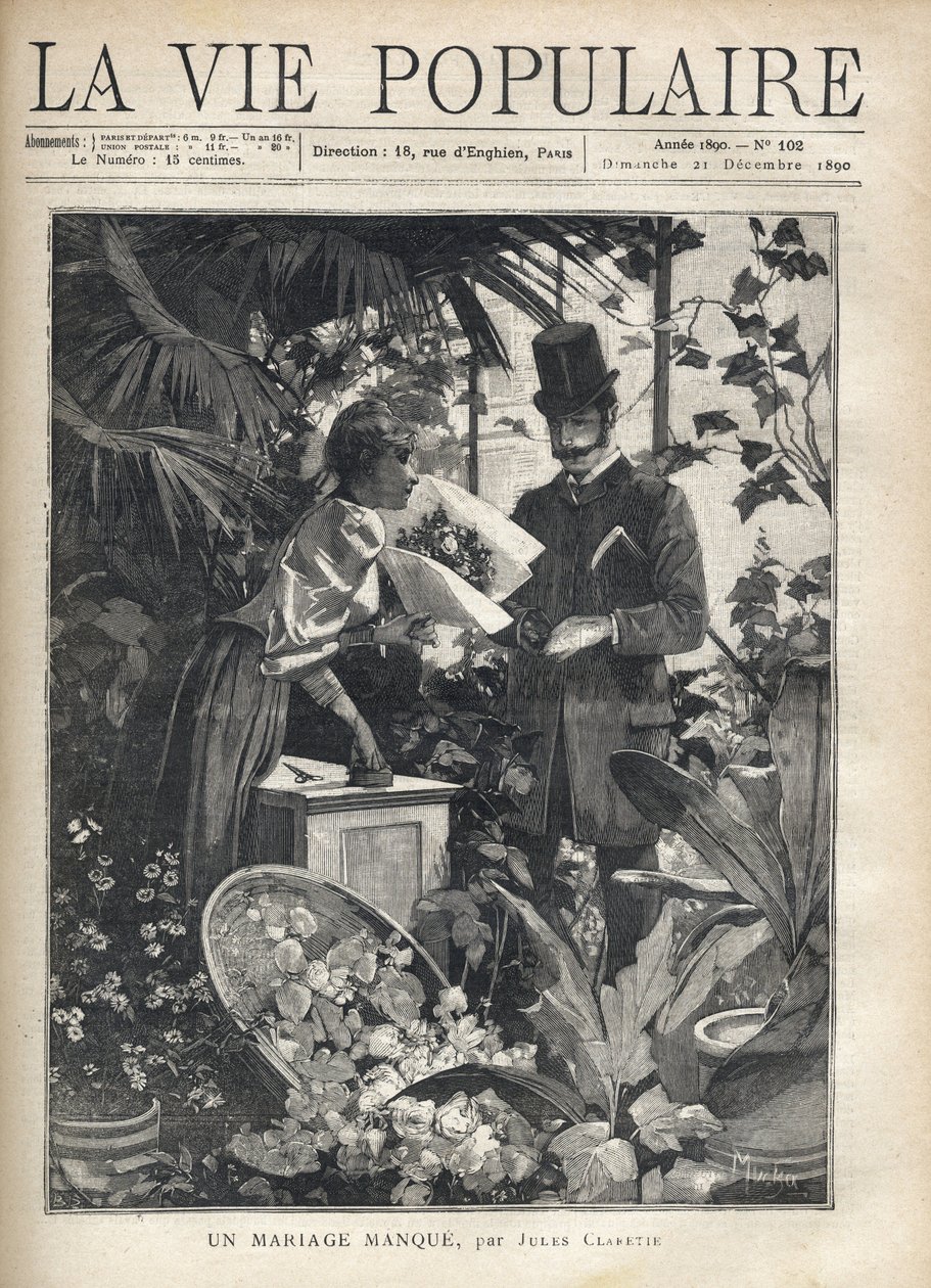 En elegant mand køber blomster i en blomsterhandler. Illustration af Alfons Maria Mucha (Alphonse Marie Mucha af Alphonse Mucha