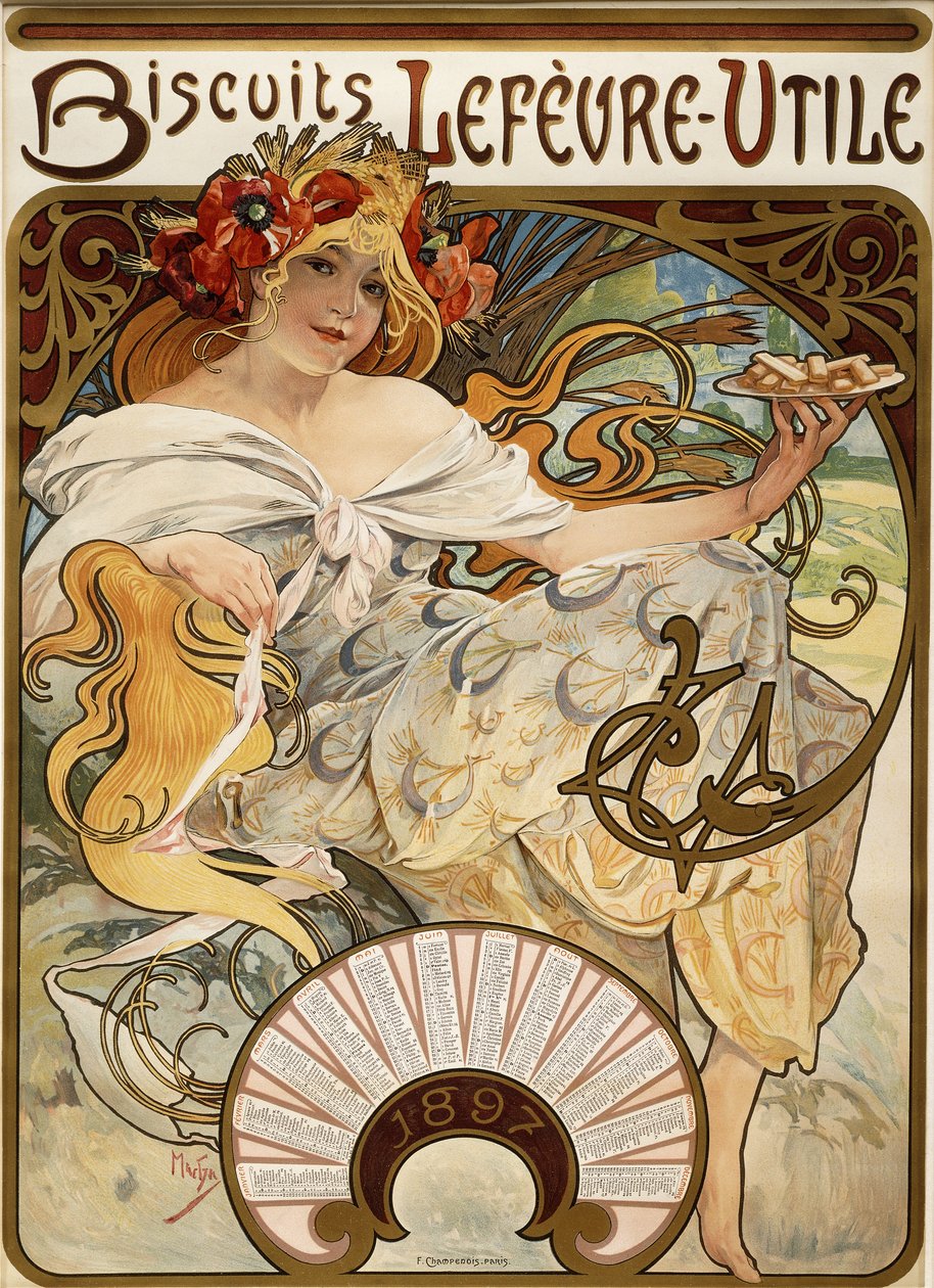 Biscuits Lefevre-Utile", designet som en kalender for 1897, 1896 af Alphonse Mucha