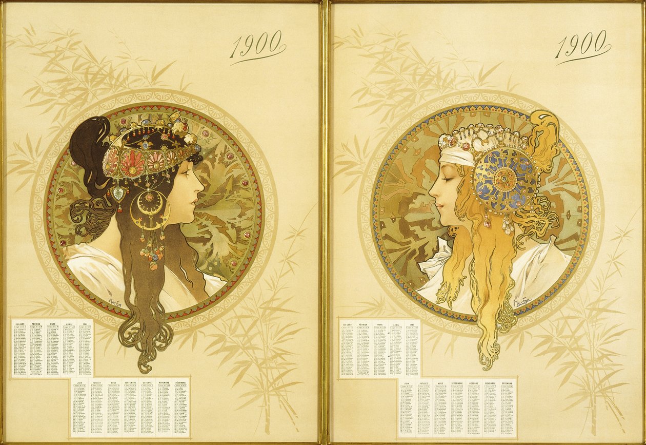 byzantinske hoveder; Tetes Byzantines, 1900 af Alphonse Mucha
