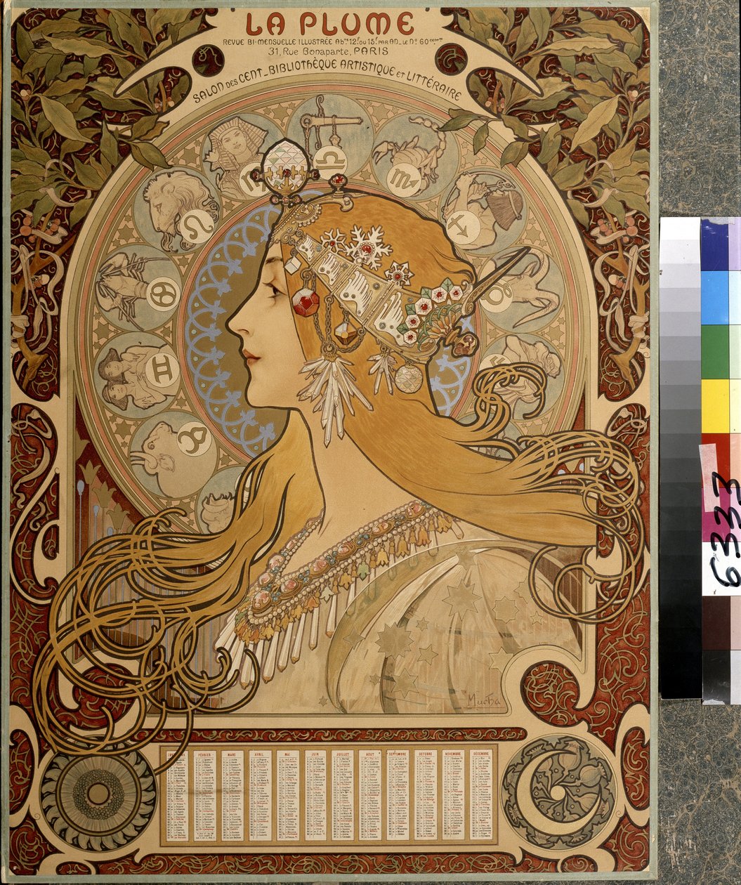 ""La Plume"" kalender, illustreret halvårligt magasin fra Salon des Cent. Kunstnerisk og litterært bibliotek. Kunstværk af Alfons Maria Mucha (Alphonse Marie Mucha af Alphonse Marie Mucha
