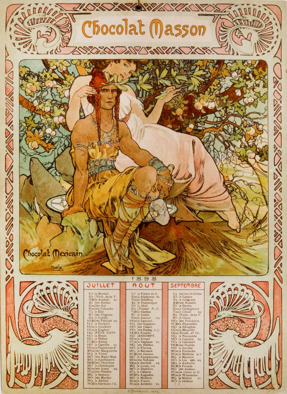 Chocolate Masson-kalender illustreret af Mucha (1860 1939). en tjekkisk art nouveau-maler af Alphonse Mucha