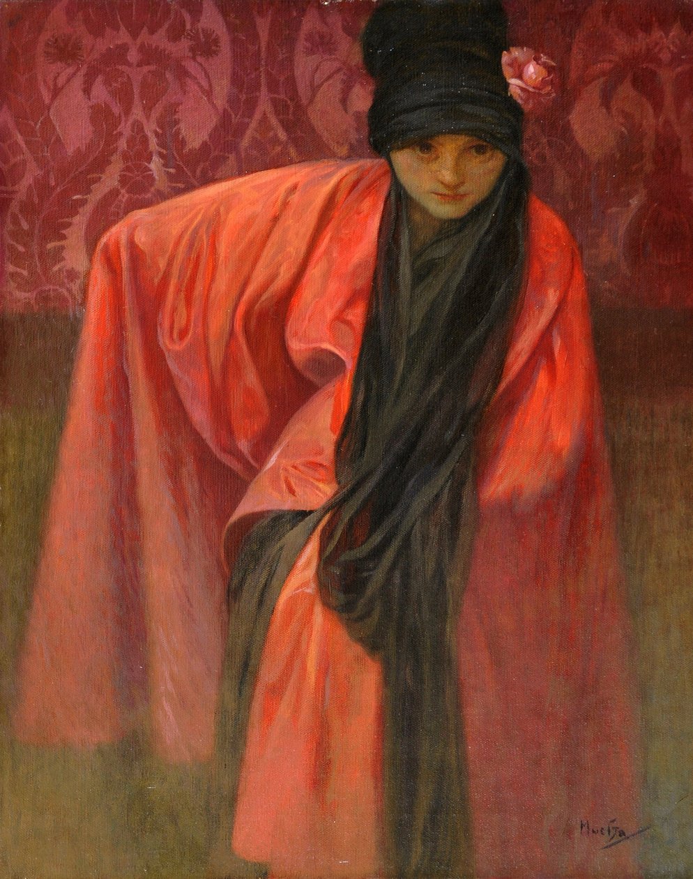 Pige i rødt par Mucha, Alfons Marie (1860-1939), ca. 1914 - Tempera på lærred, 60,5x47 - Privat samling af Alphonse Mucha