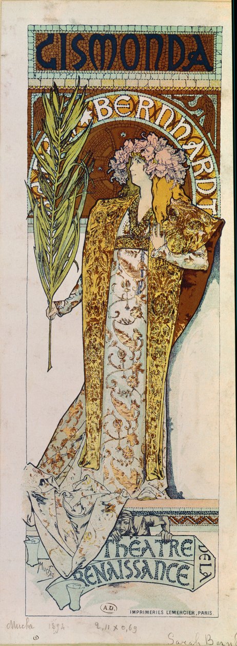 Gismonda med skuespillerinden Sarah Bernhardt ... af Alphonse Marie Mucha