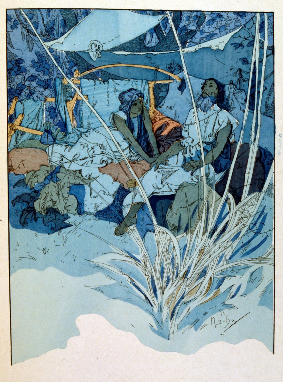 Illustration af Alphonse Mucha fra "Rama" et digt i tre akter af Paul Verola. ca. 1898. Mucha (1860 – 1939). var en tjekkisk art nouveau-maler af Alphonse Mucha