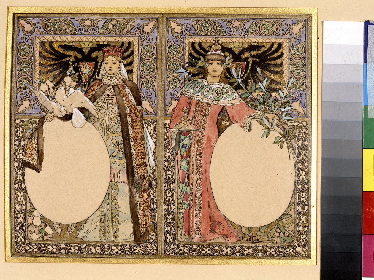 Illustration af en bog (eventyr eller legender). Kunstværk af Alfons Maria Mucha (Alphonse Marie Mucha af Alphonse Marie Mucha