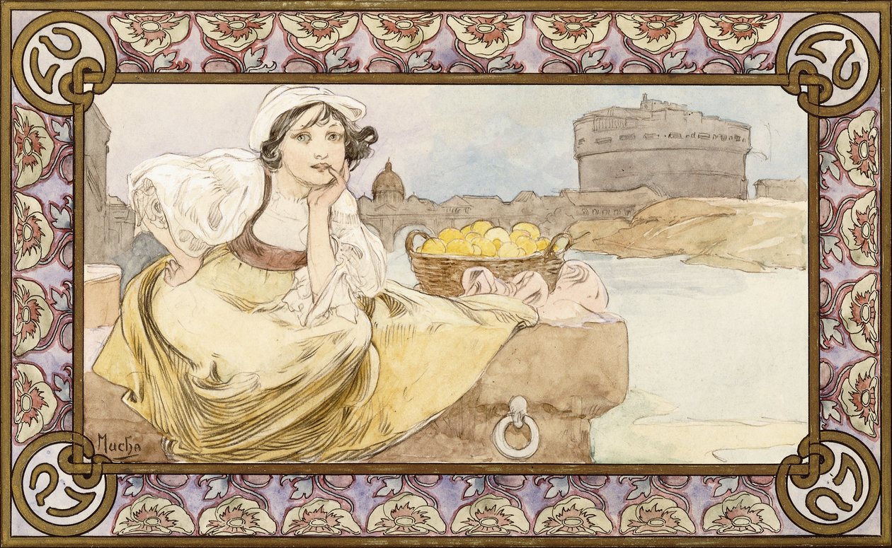 Italiensk pige, 1900 af Alphonse Mucha