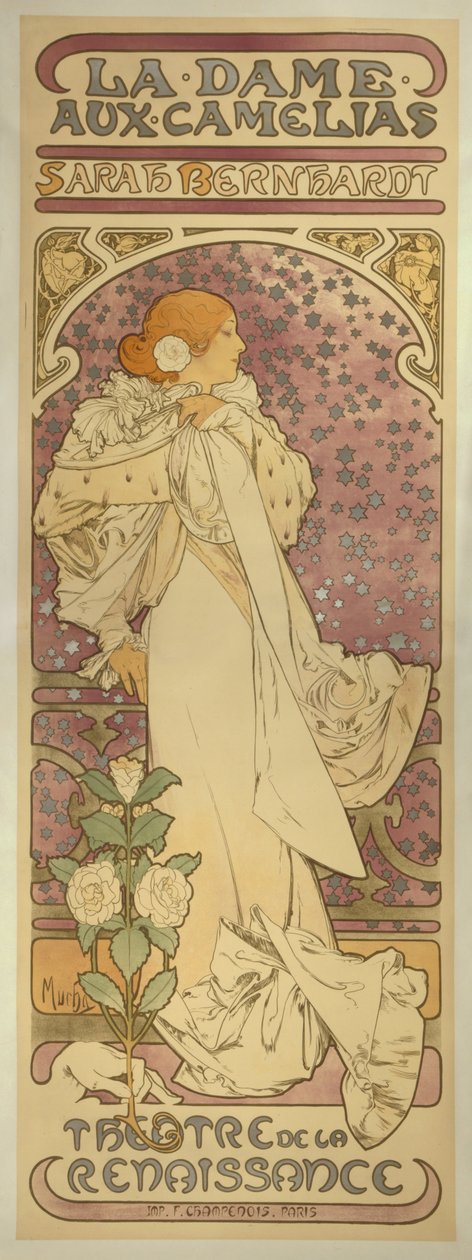 "La Dame aux Camélias", med Sarah Bernhardt af Alphonse Mucha