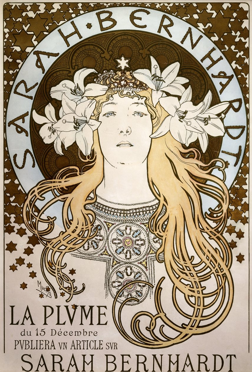 La Plume", med Sarah Bernhardt, 1896 af Alphonse Mucha