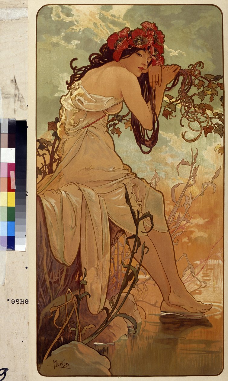 Sommer (Serie af allegori om de fire årstider). Kunstværk af Alfons Maria Mucha (Alphonse Marie Mucha af Alphonse Marie Mucha