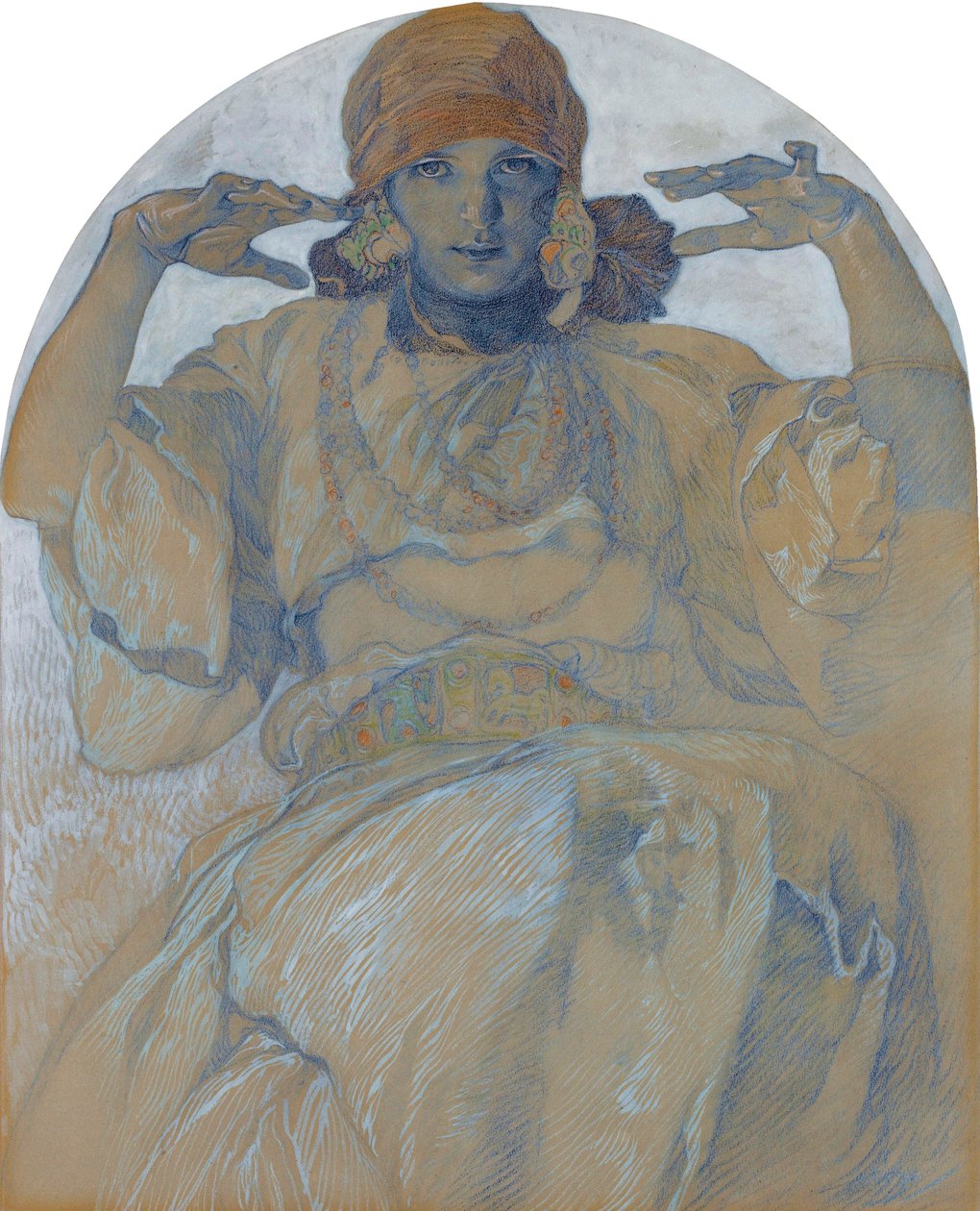 ""Portræt af kunstnerens datter Jaroslava Muchova (1909-1986)"" (Portræt af kunstnerens datter, Jaroslava) Maleri af Alphons Mucha (1860-1939) - ca. 1924 Dim 51x41 cm Privat samling af Alphonse Mucha