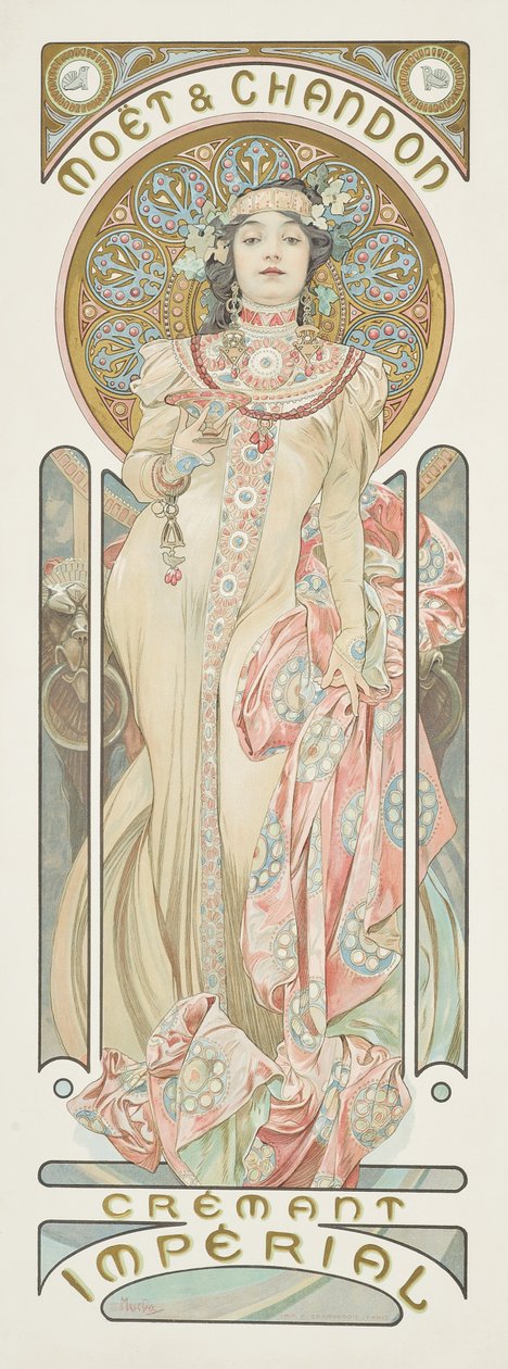 Plakat med "Moet & Chandon Dry Imperial"-champagne, 1899 af Alphonse Mucha