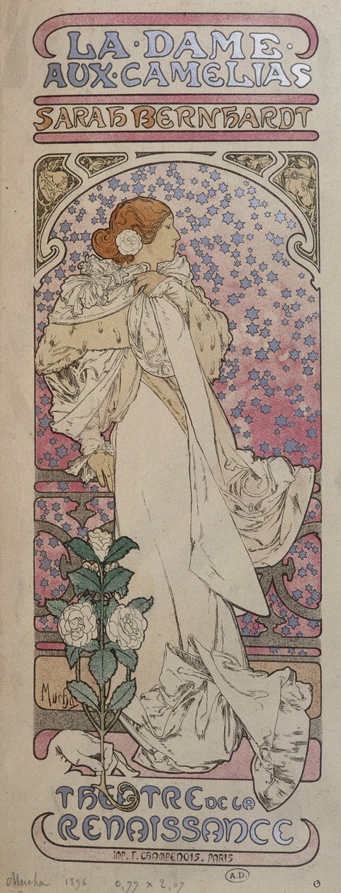 Plakat for “La dame au camélias”” på renæssanceteatret med Henriette Rosine Bernard dit Sarah Bernhardt (1844-1923) - af Mucha af Alphonse Mucha