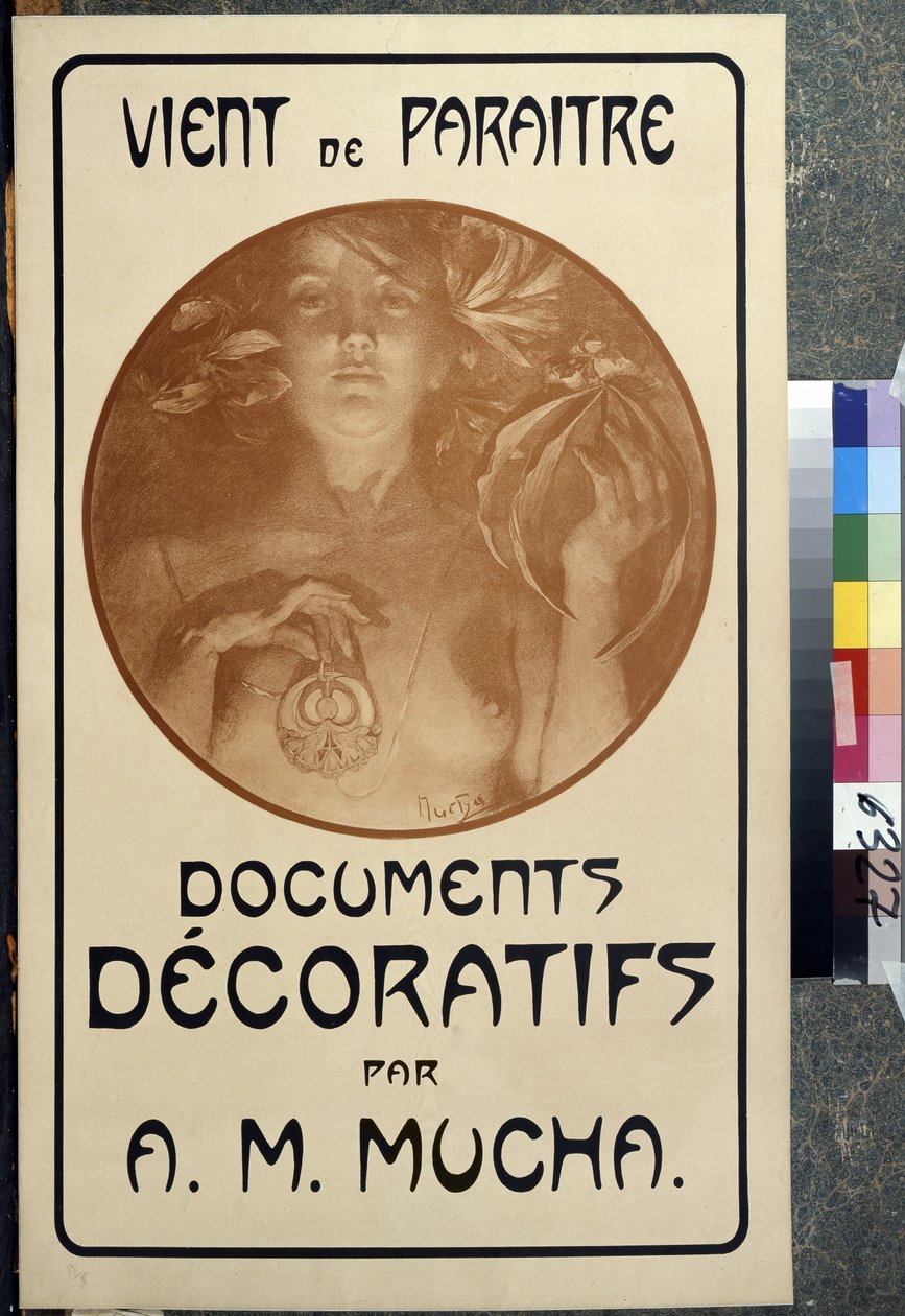 Annonce for monografien ""Dekorative dokumenter af A. M. Mucha."" Plakat af Alfons Maria Mucha (Alphonse Marie Mucha) af Alphonse Marie Mucha