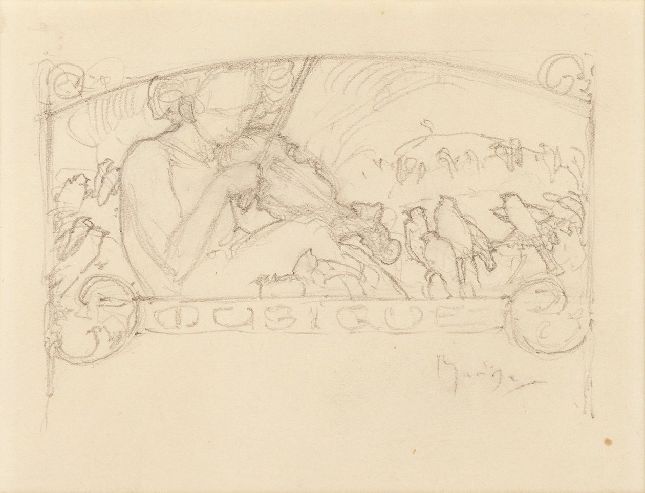 Studie af en kvinde, der spiller violin, af Alphonse Mucha